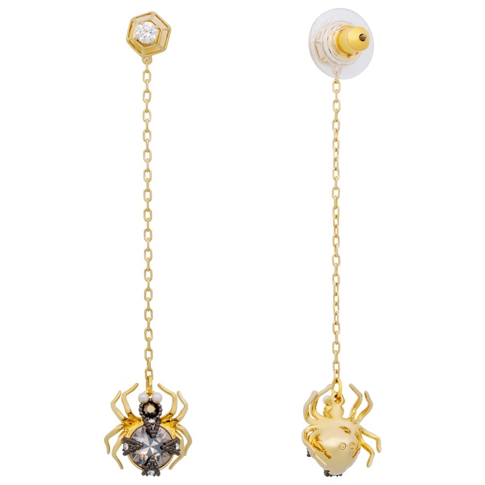 Swarovski Gold and Silver Spider Drop Earrings